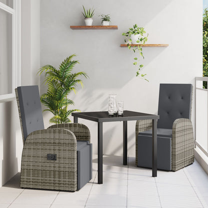 3-Delige Tuin Eetset Met Kussens Grijs Poly Riet