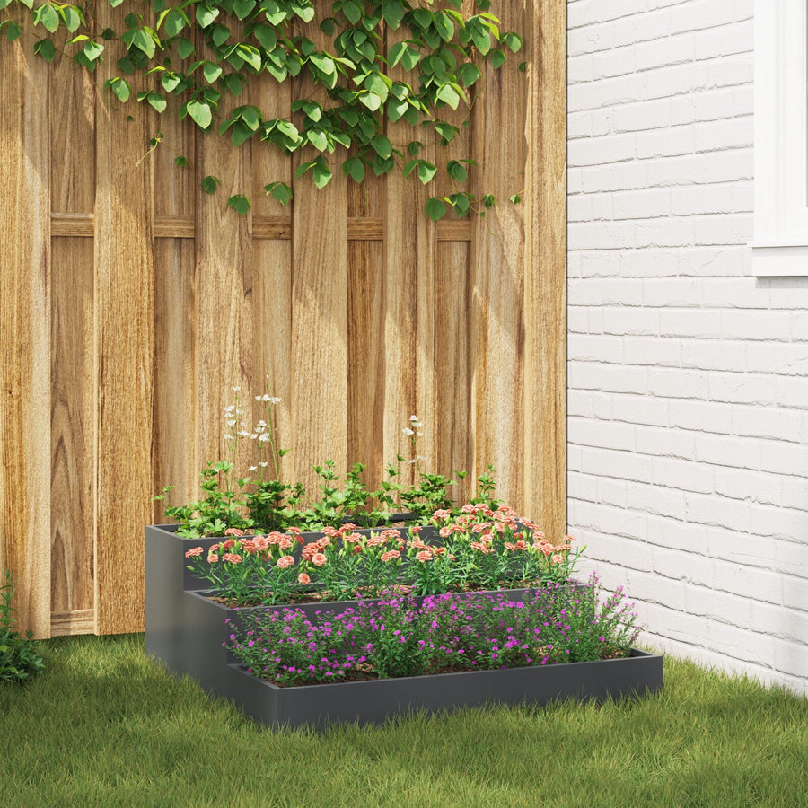Tuin Plantenbak 3-Tier Staal 90 x 90 x 35 cm Anthraciet