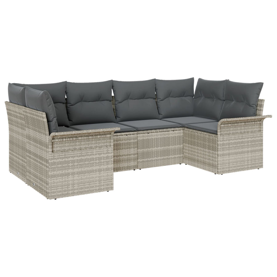 6 Delige Tuin Sofa Set Met Kussens Lichtgrijze Poly Rattan