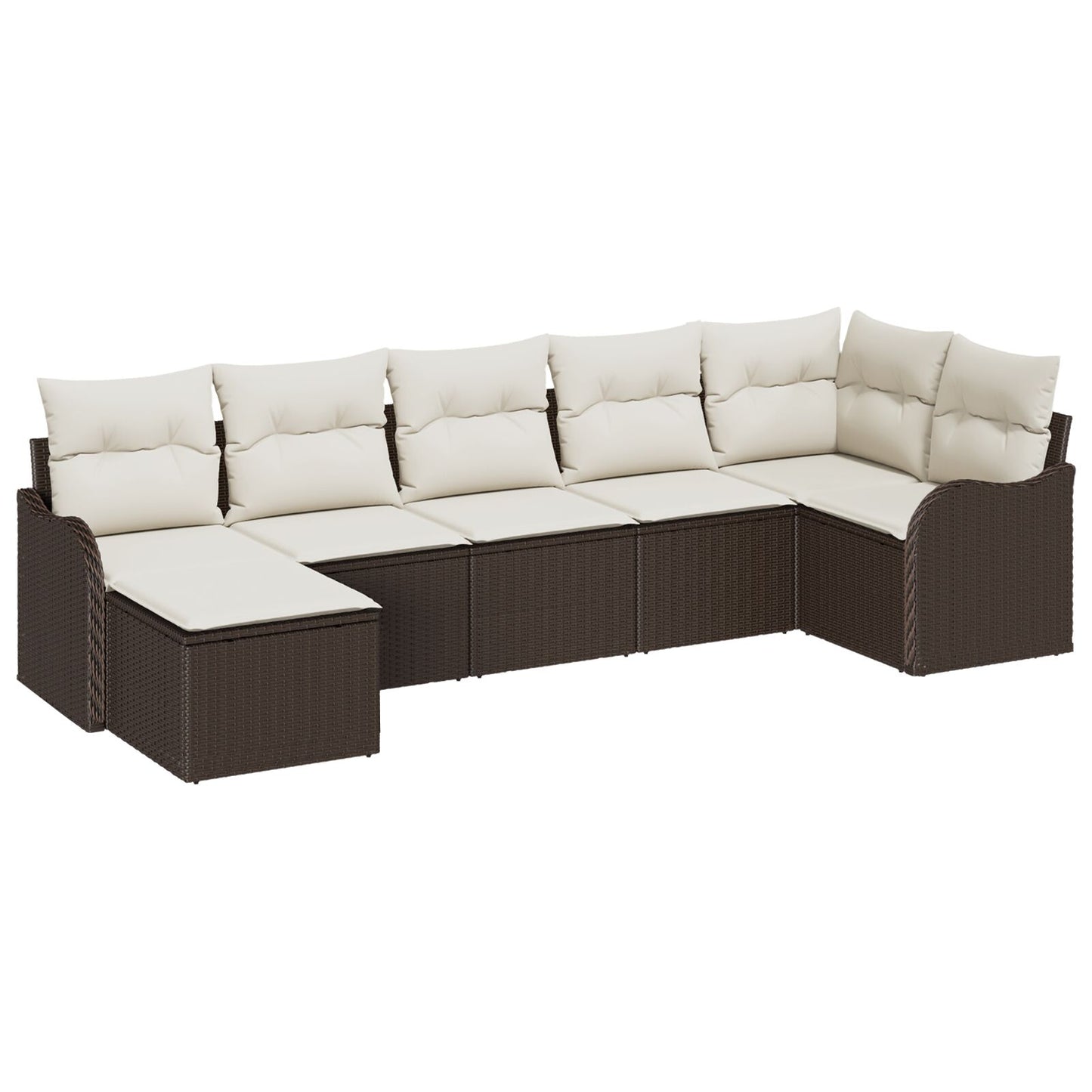 7-delige Tuin Sofa Set Met Kussens Bruin Poly Rattan, vidaXL 2-zits Tuin Sofa Met Kussens Bruin Poly Rattan