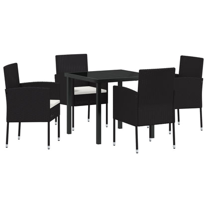 5-Delige Tuindiningset Met Kussens Zwart Poly Rattan