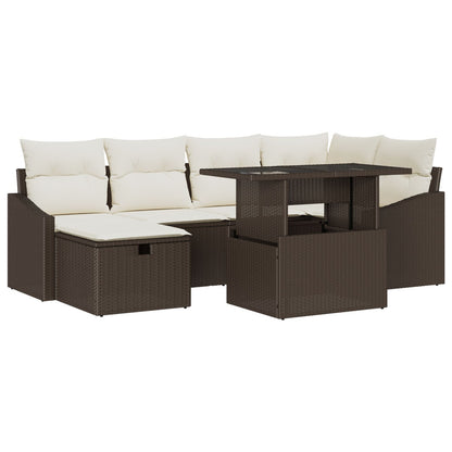 7-Delige Tuin Sofa Set Met Kussens Bruin Poly Rattan Wit