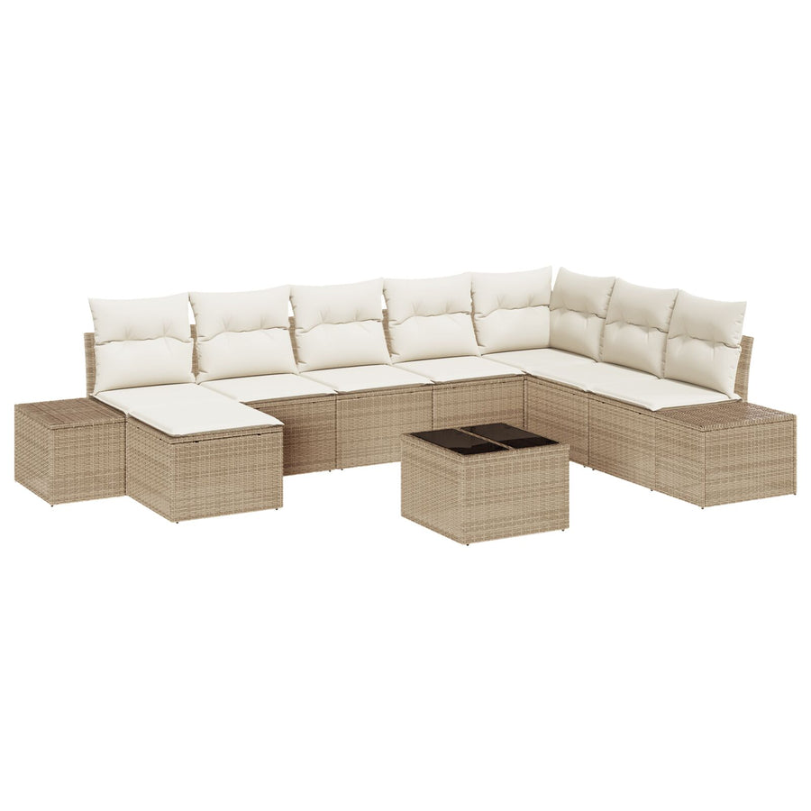 9-Delige Tuinbankset Met Kussens Bruin Poly Rattan