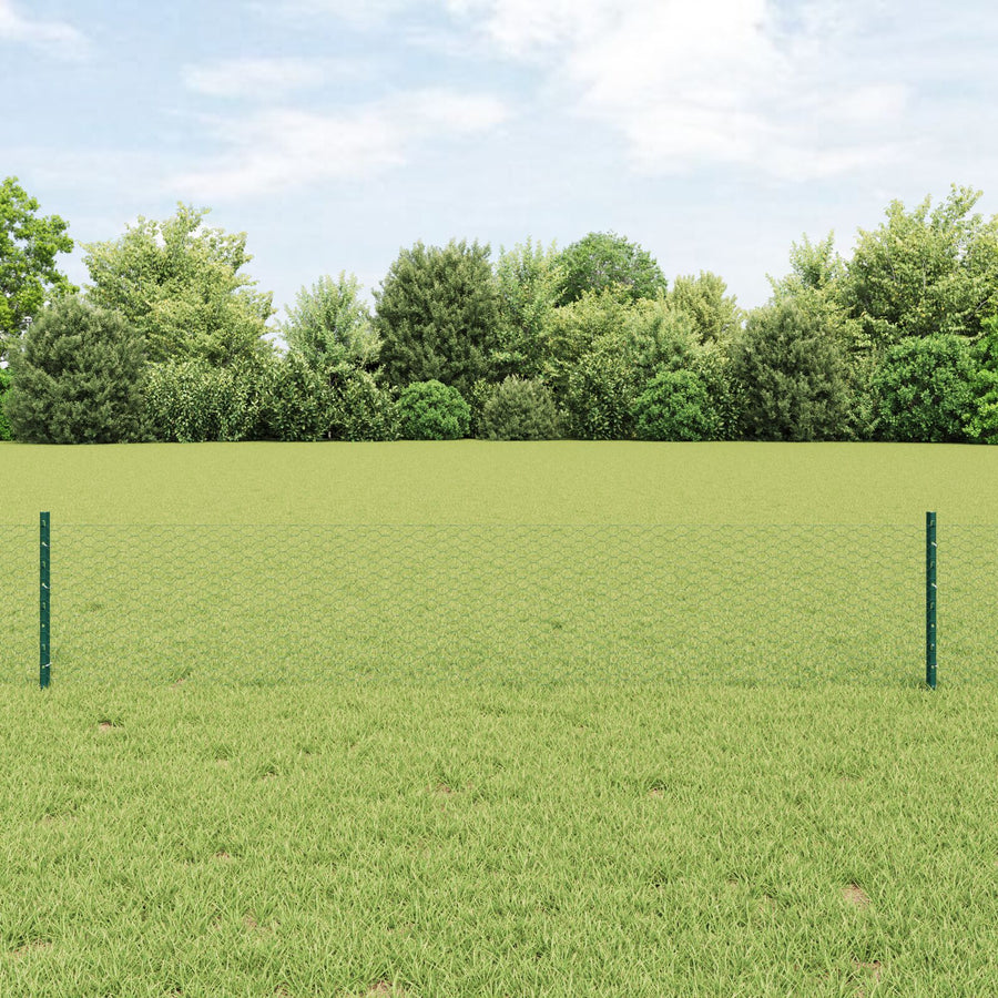 Fence Palen 5 Stuks U-Channel Groen 40 Cm Staal,  Hexagon Fence Groen 0.4X10 M Staal