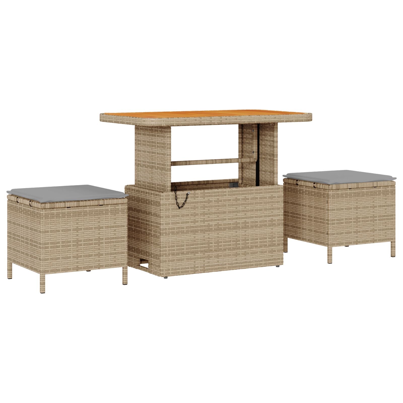 10-Delige Tuin Sofa Set Met Kussens Beige Poly Rattan Acacia, 3-Delige Tuin Eetset Met Kussens Beige Poly Rattan Acacia Wit
