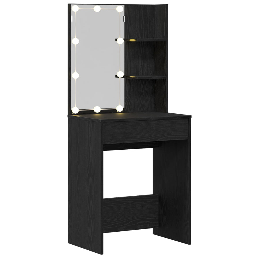 Led Kaptafel In Zwart Eiken, 60X40X140 Cm, Gemaakt Van Bewerkt Hout