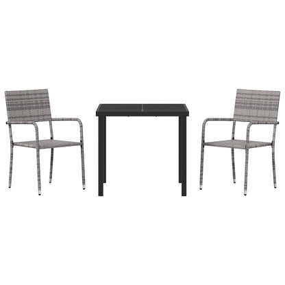 3 Piece Tuindining Set Grijs Poly Rattan