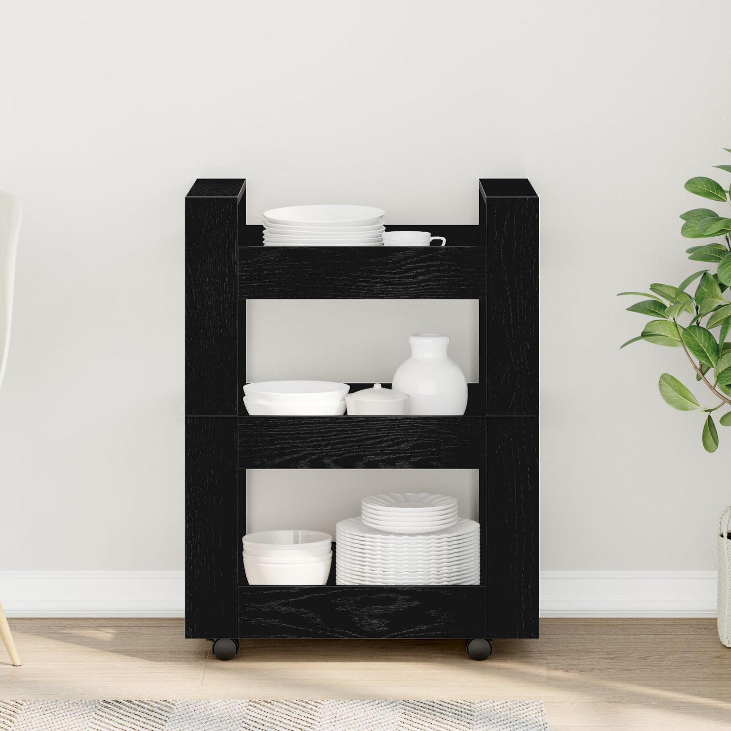 Keuken Trolley 60X45X80 Cm Samengesteld Hout Zwart eiken