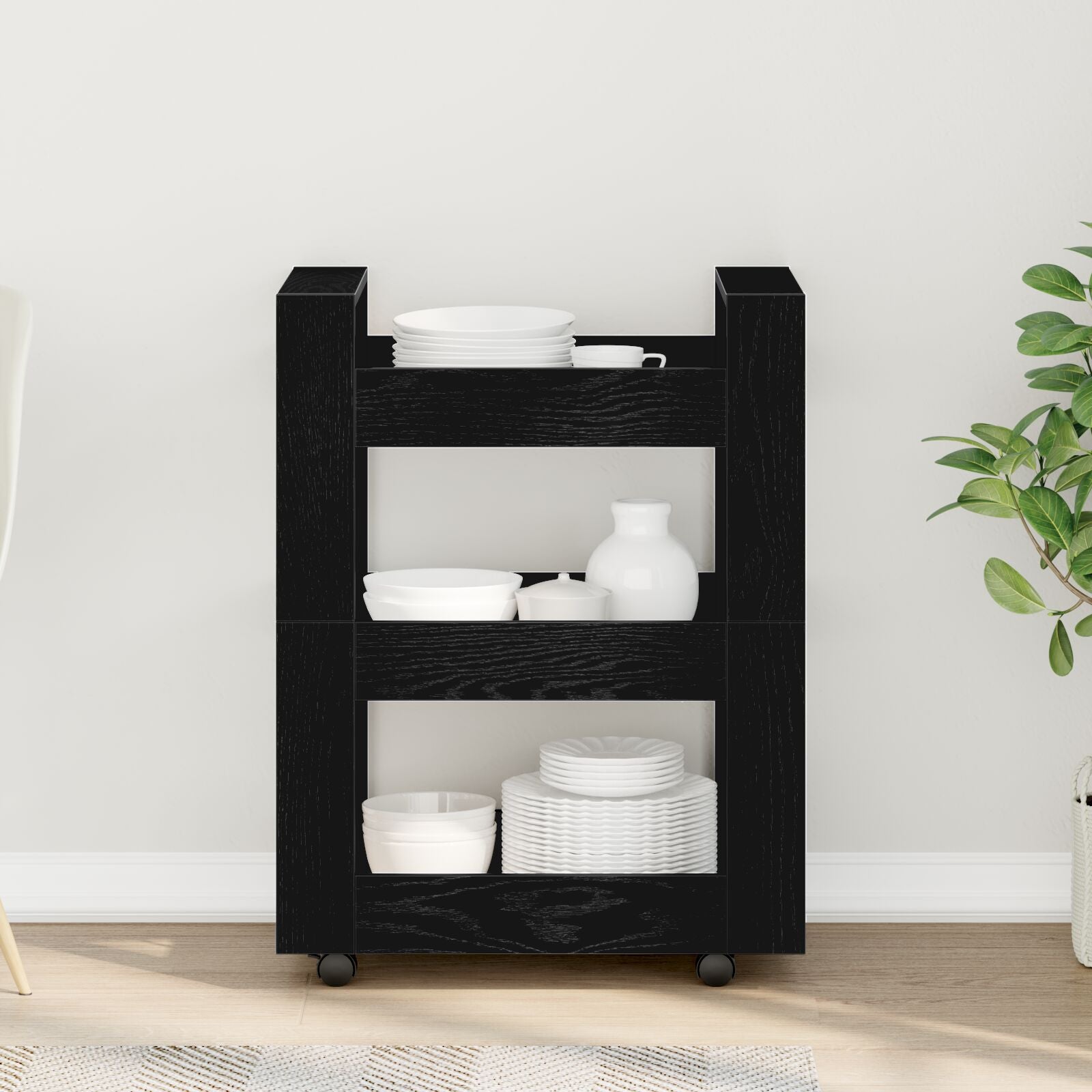 Keuken Trolley 60X45X80 Cm Samengesteld Hout Zwart eiken