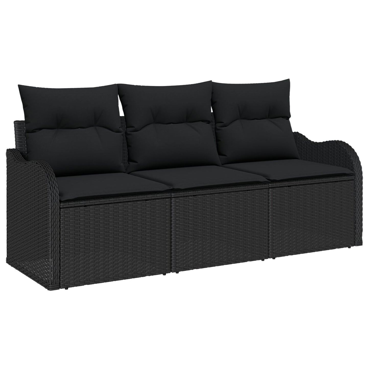 3 Delige Tuin Sofa Set Met Kussens Zwart Poly Rattan