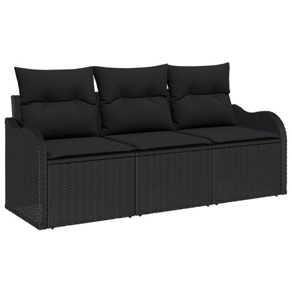 3 Delige Tuin Sofa Set Met Kussens Zwart Poly Rattan