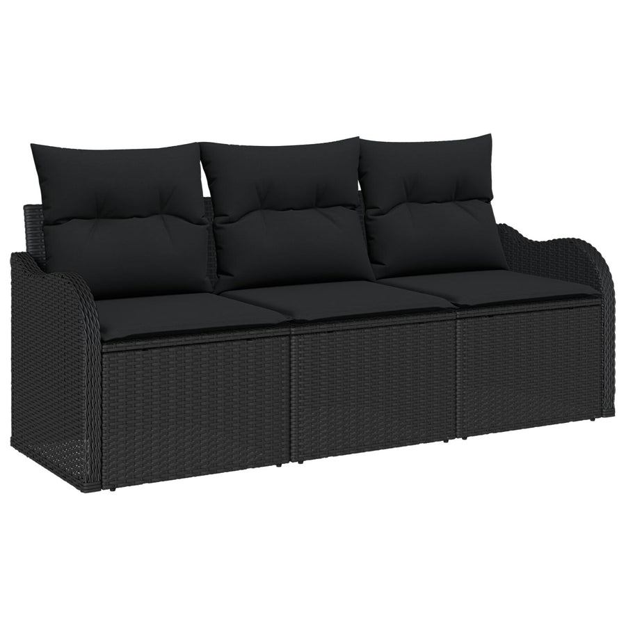 3 Delige Tuin Sofa Set Met Kussens Zwart Poly Rattan