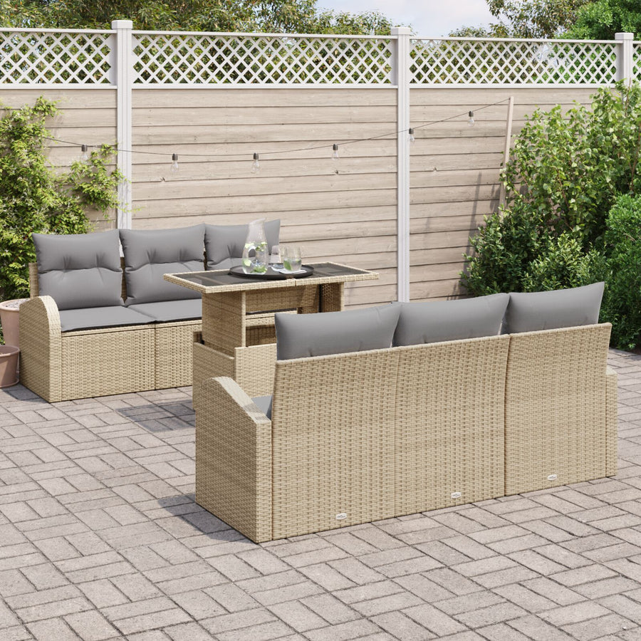 7 Delige Tuin Sofa Set Met Kussens Beige Poly Rattan