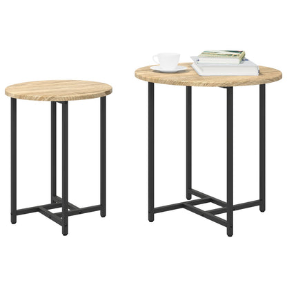 Bijzettafel 2 Stuks Geengineerd Hout En Metaal Sonoma eiken