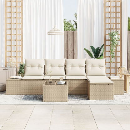 6-Delige Tuin Sofaset Met Kussens Bruin Poly Rattan Beige en wit met tafel
