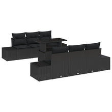 7-Delige Tuinbankset Met Kussens Zwart Poly Rattan