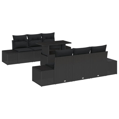 7-Delige Tuinbankset Met Kussens Zwart Poly Rattan