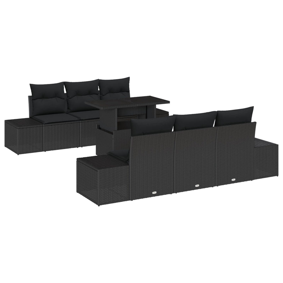 7-Delige Tuinbankset Met Kussens Zwart Poly Rattan
