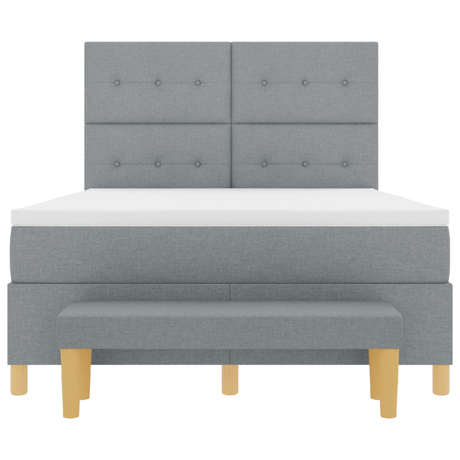 Boxspring Bed Met Matras & Bank Stof Lichtgrijs 140 x 200 cm Knopgeplooid