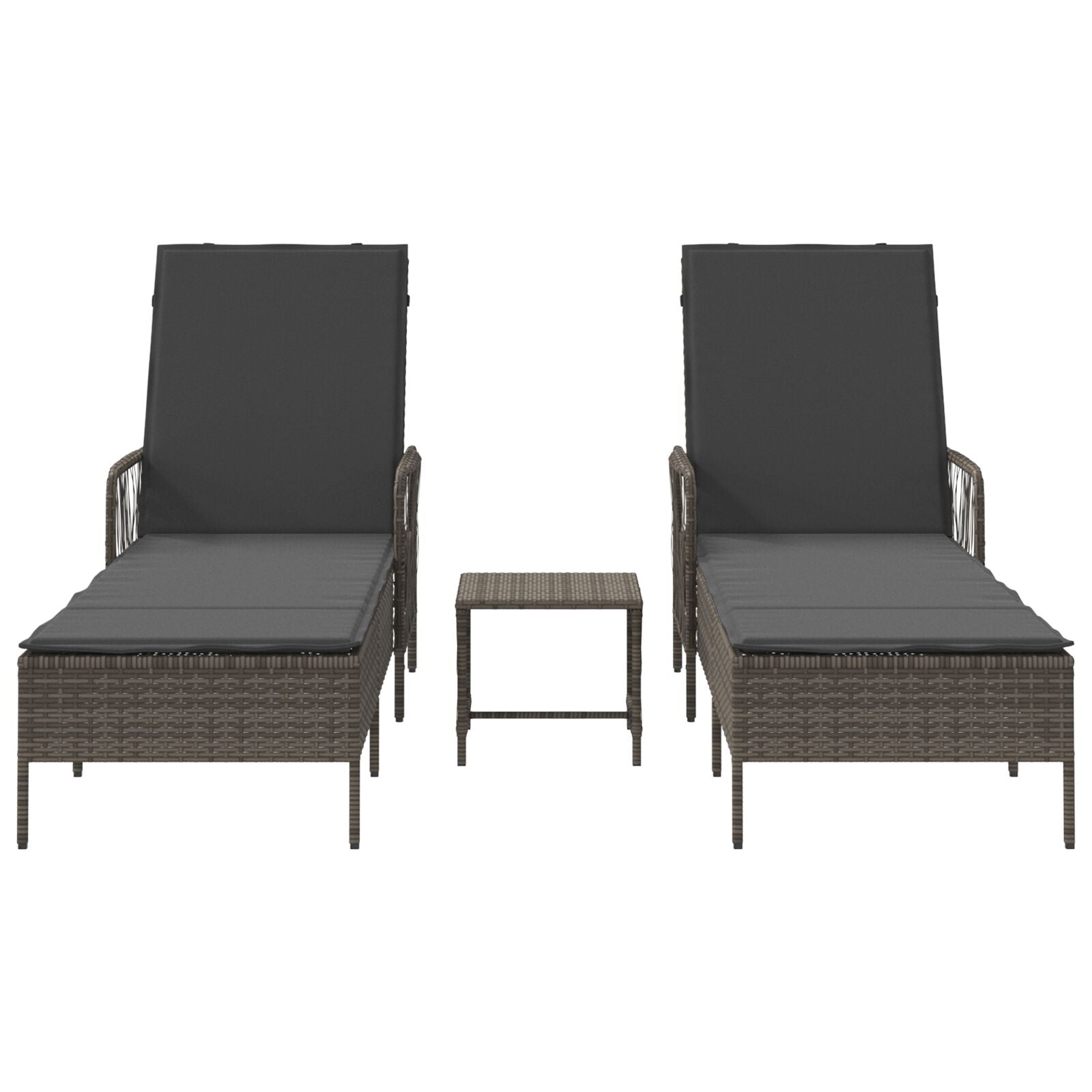 Zonnebank Set Set Van 3 Grijs En Donkergrijs Pe Rattan