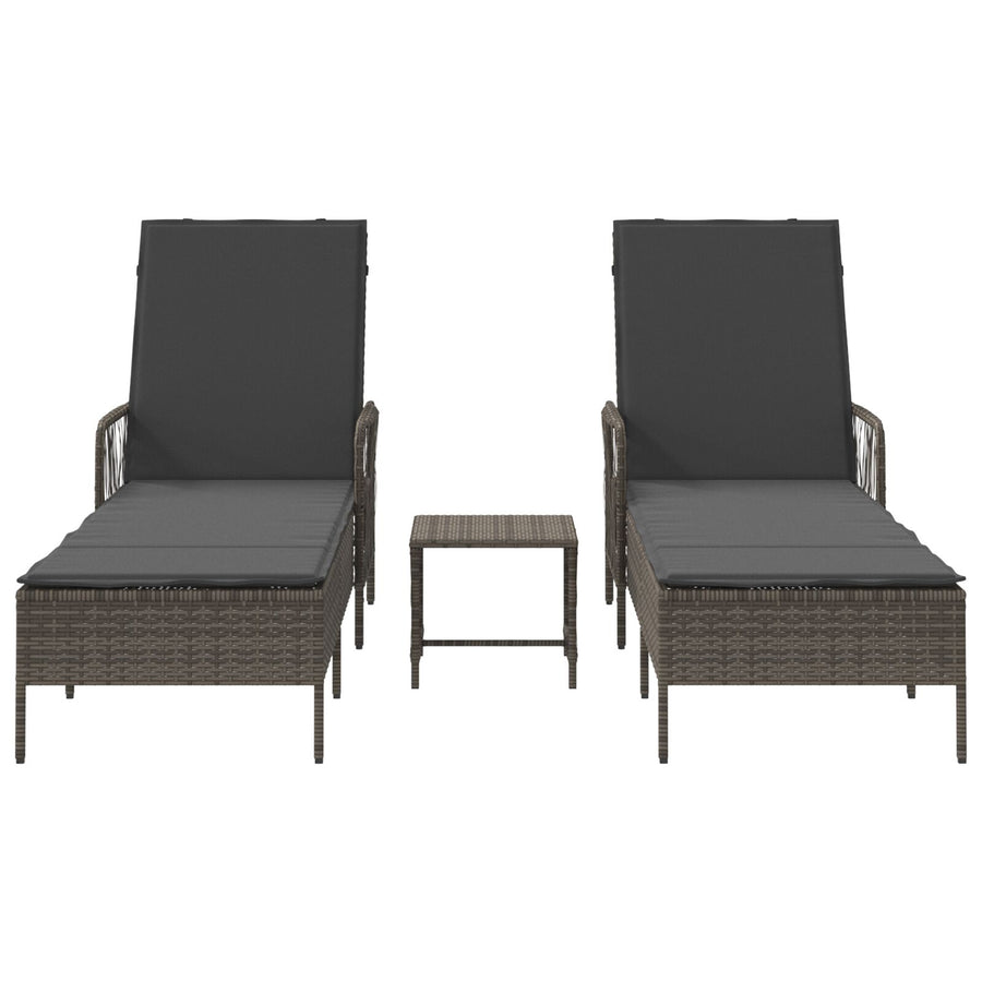 Zonnebank Set Set Van 3 Grijs En Donkergrijs Pe Rattan