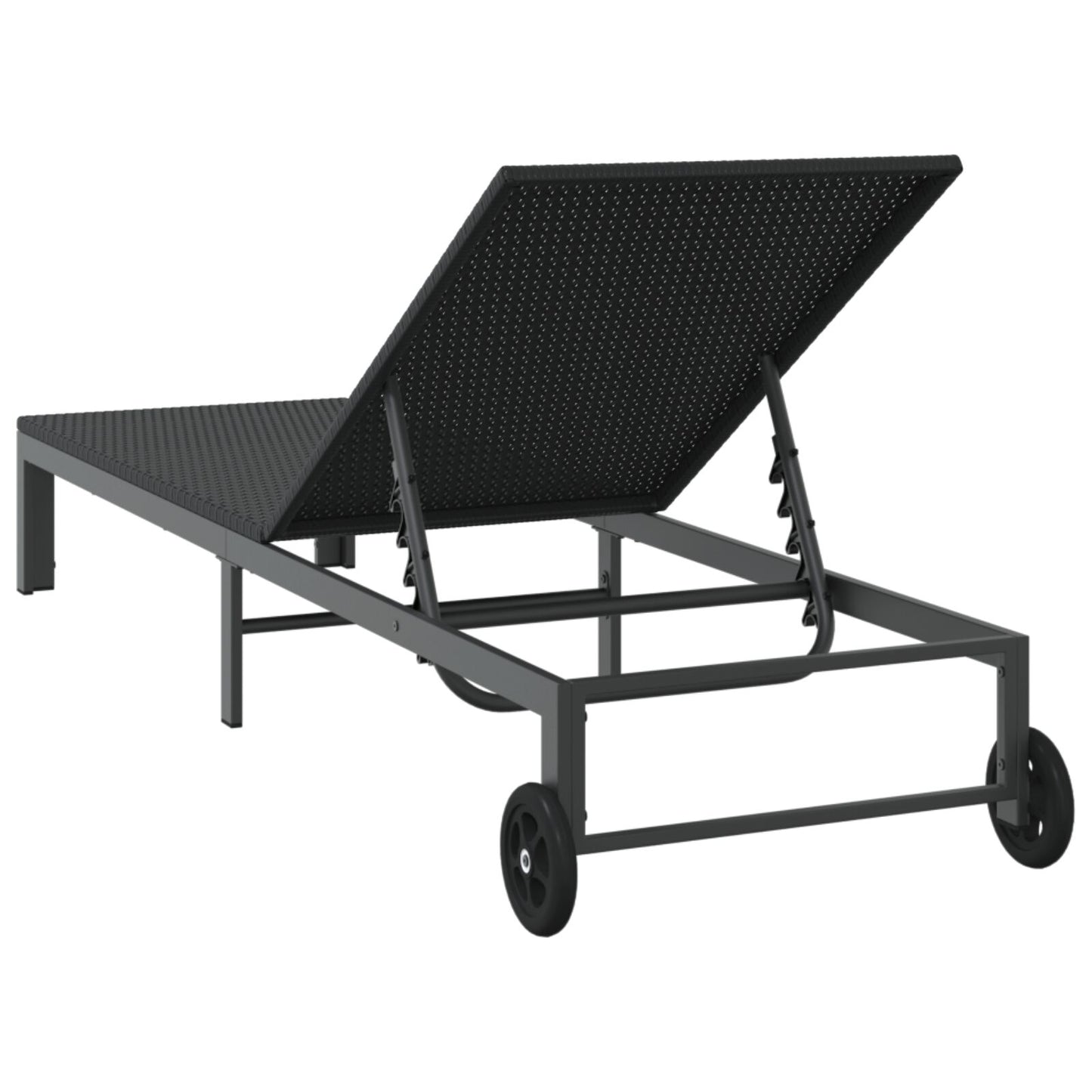 Zonnebed Met Wielen Poly Rattan Zwart 200 x 54 x 27.5 cm