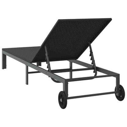 Zonnebed Met Wielen Poly Rattan Zwart 200 x 54 x 27.5 cm