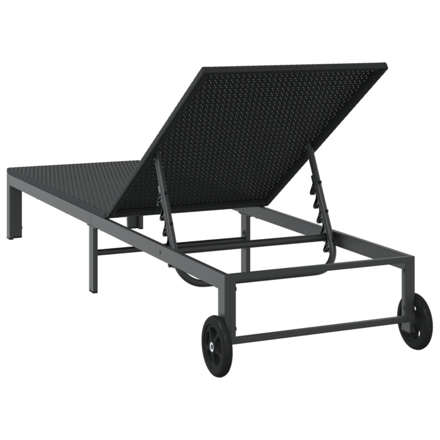 Zonnebed Met Wielen Poly Rattan Zwart 200 x 54 x 27.5 cm