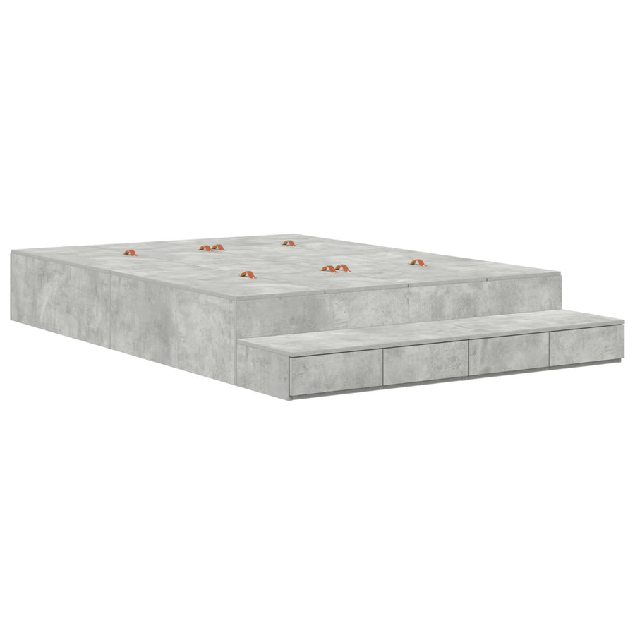 Opbergbedframe Beton Grijs Bewerkt Hout 140 X 190 Cm Artisanaal Eiken