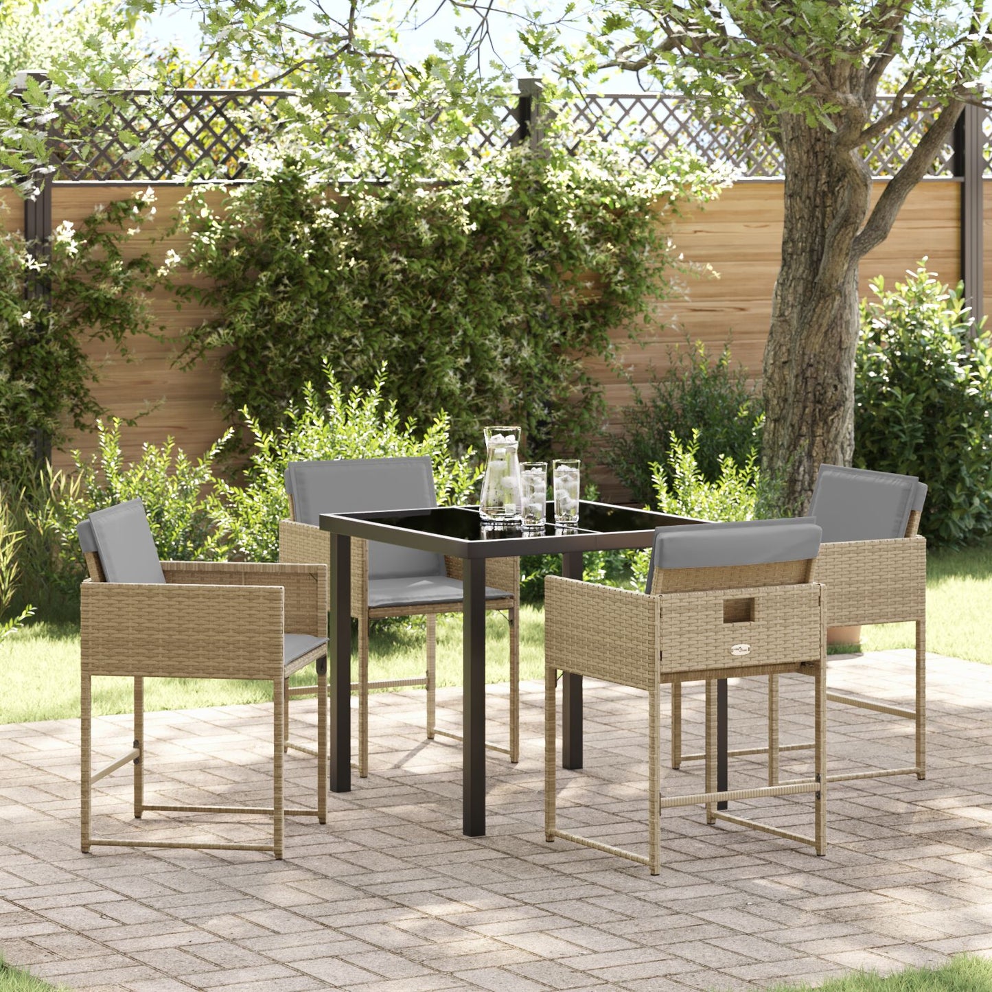 5-Delige Tuin Eetset Met Kussens Beige Poly Rattan