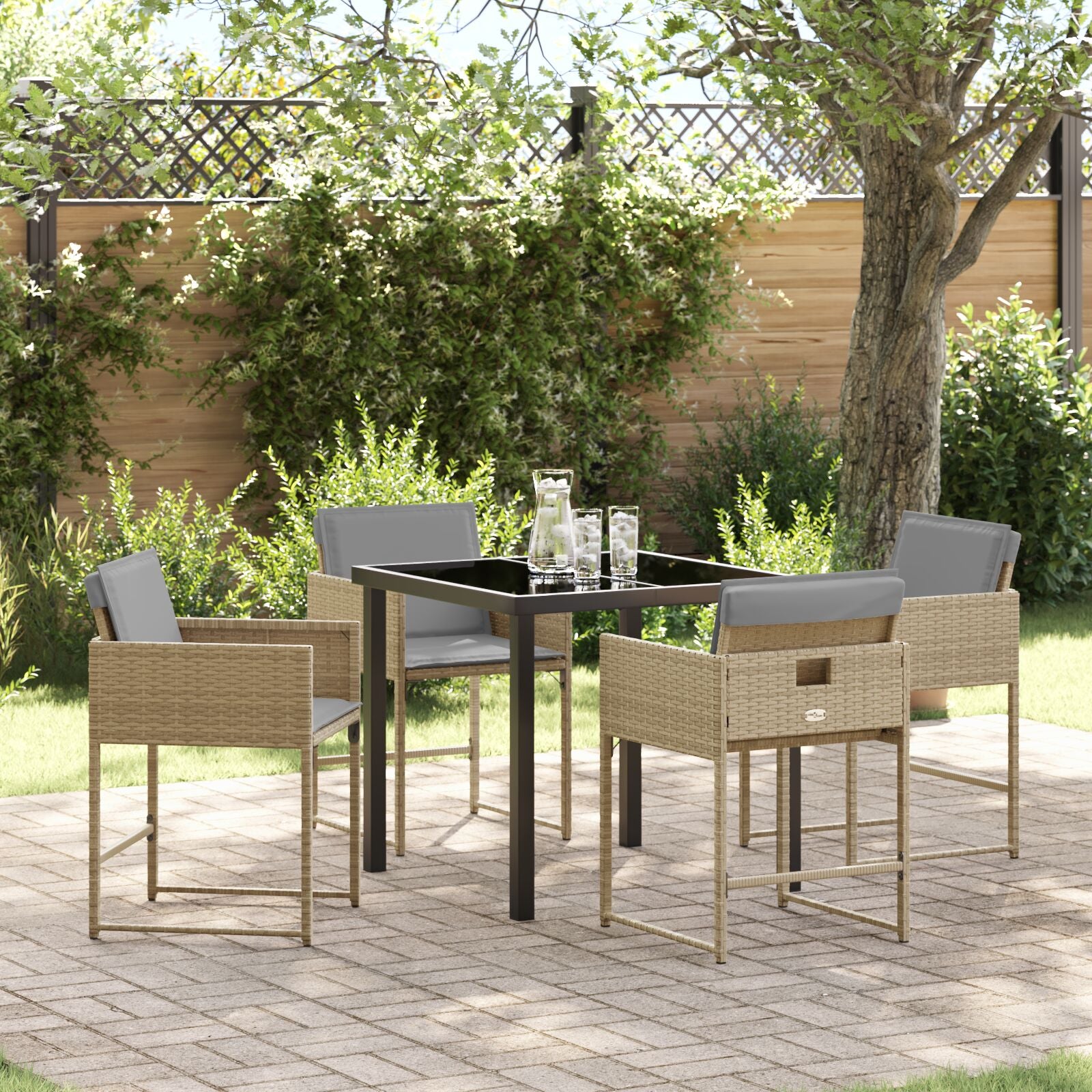 5-Delige Tuin Eetset Met Kussens Beige Poly Rattan
