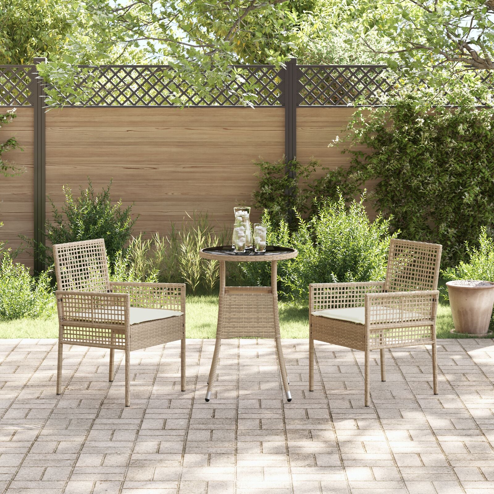 3 Delige Tuin Eet Set Beige Poly Rattan