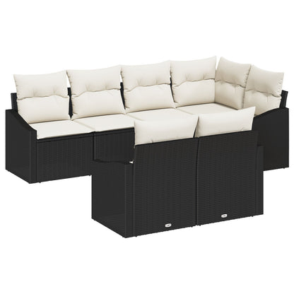7-Delige Tuinsofa Set Met Kussens Zwart Poly Rattan