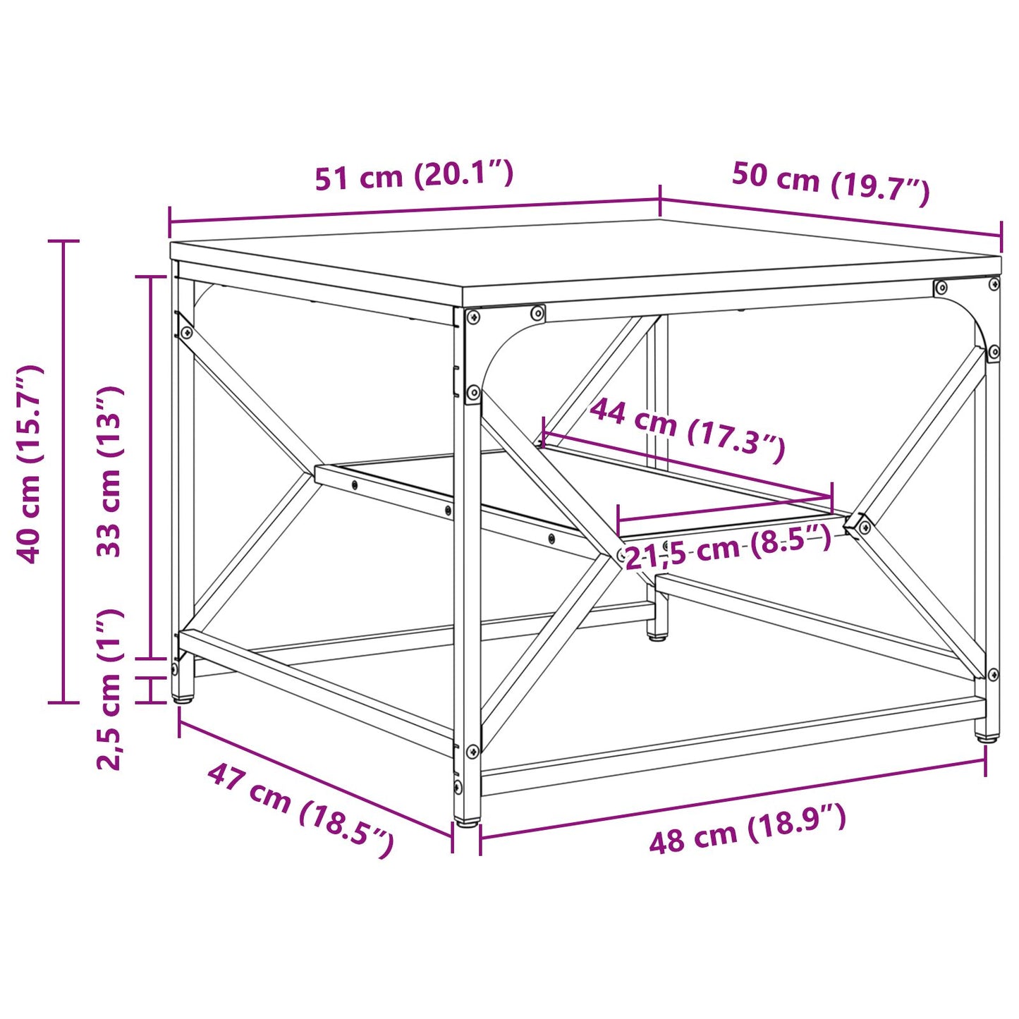 Salontafel Met Plank Bewerkt Hout Artisan eiken 51 x 50 x 40 cm
