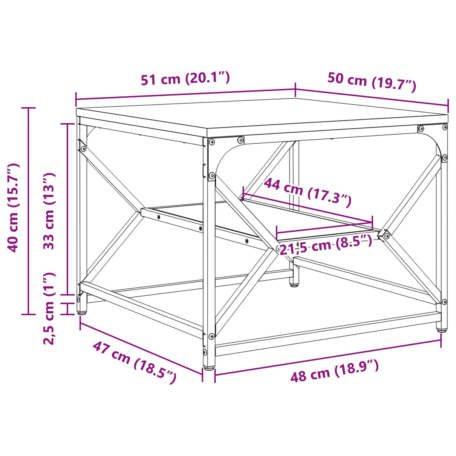 Salontafel Met Plank Bewerkt Hout Artisan eiken 51 x 50 x 40 cm