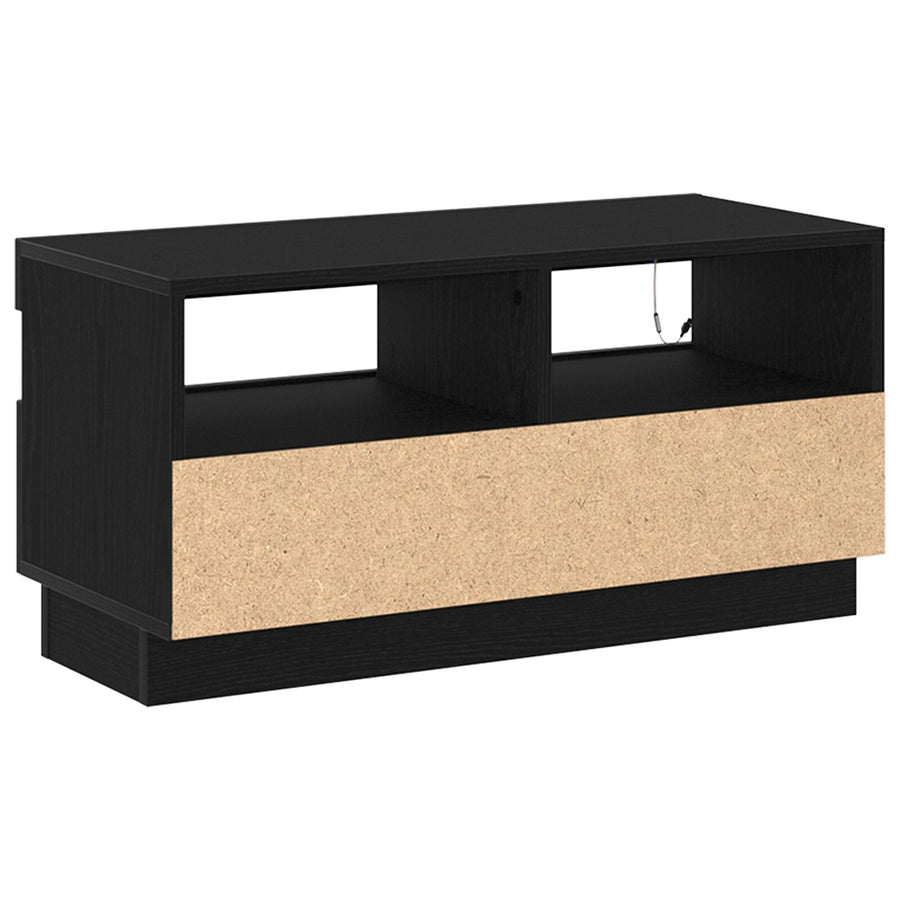 Tv-Meubel Met Led-Verlichting Zwart Eiken 80X35X40 Cm Bewerkt Hout
