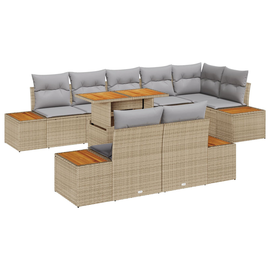 Tuinbankset Set Van 9 Beige, Grijs Rattan, Polyester