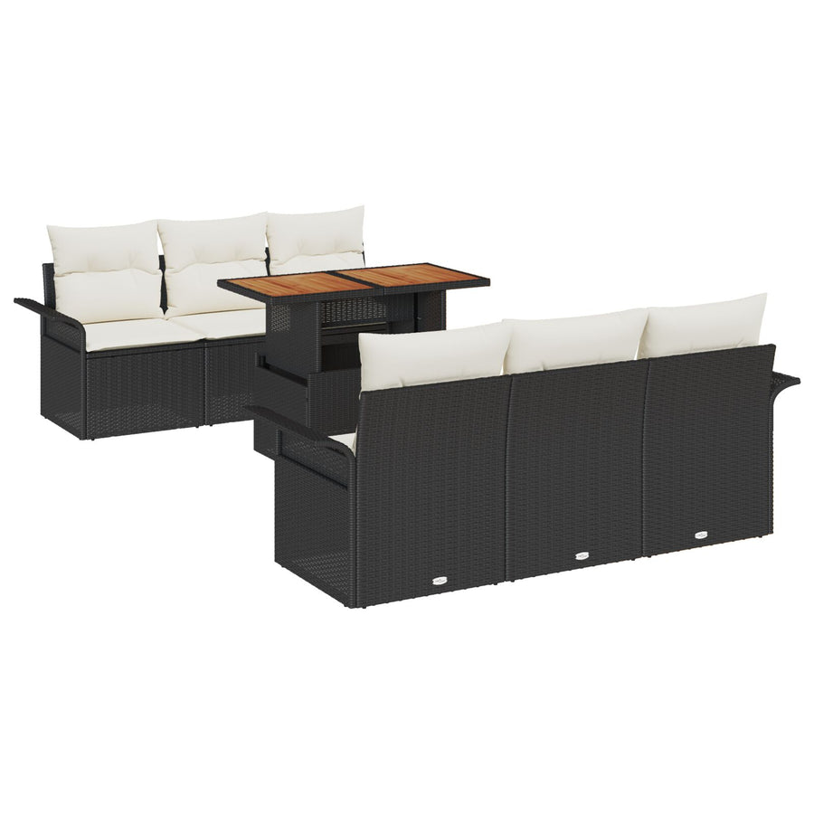 7-Delige Tuin Sofa Set Met Kussens Zwart Poly Rattan Acacia