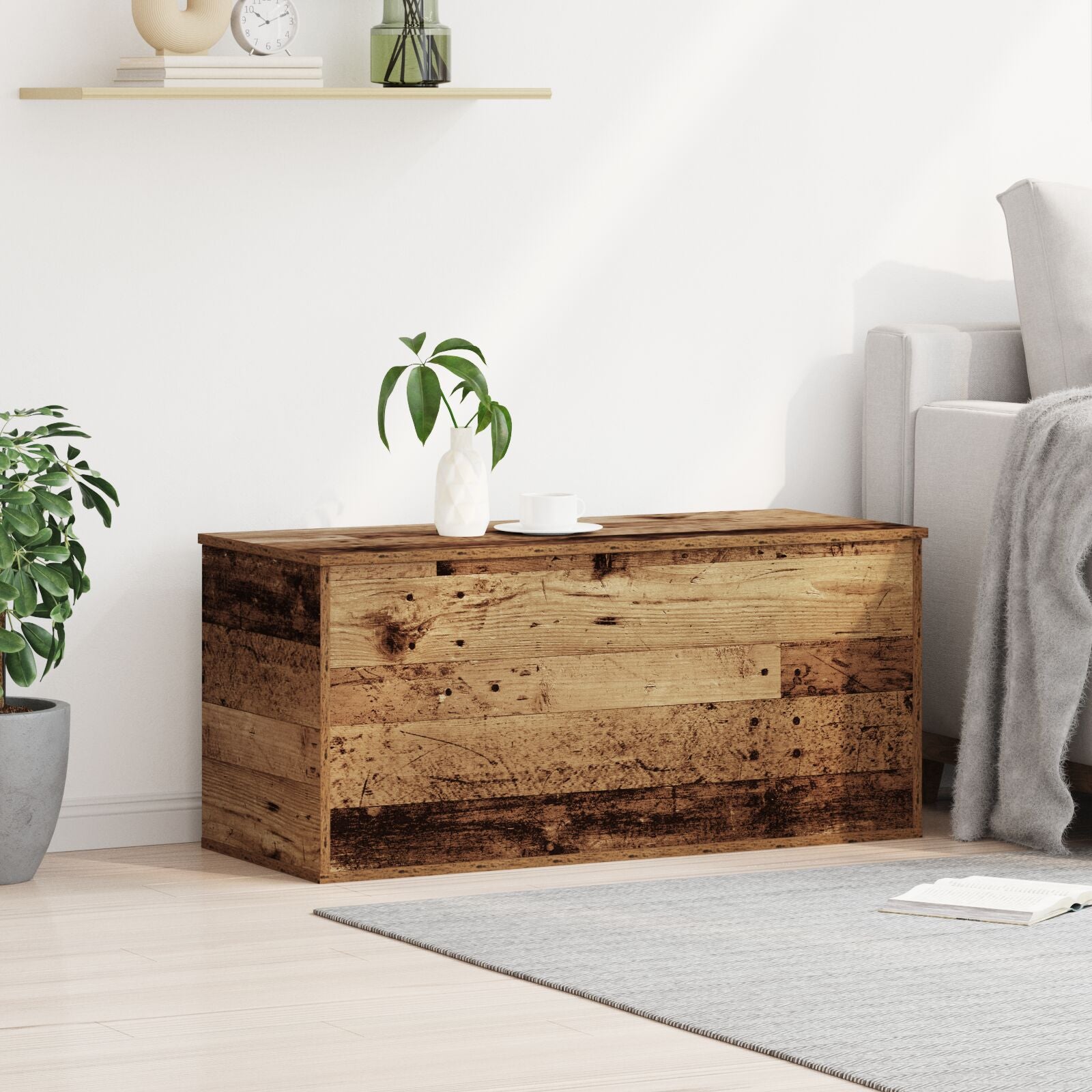 Opbergdoos Met Deksel Oude Hout 100X42X46 Cm Geengineerd Hout