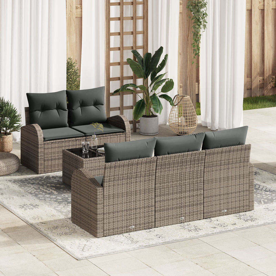 6-Delige Tuin Sofa Set Met Kussens Grijs Poly Rattan