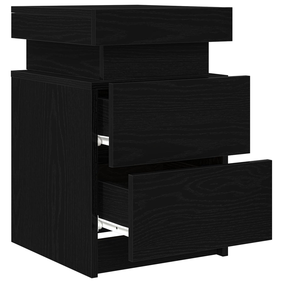 Nachtkastje Met Led-Verlichting 2 Stuks Zwart Eiken 35X39X55 Cm