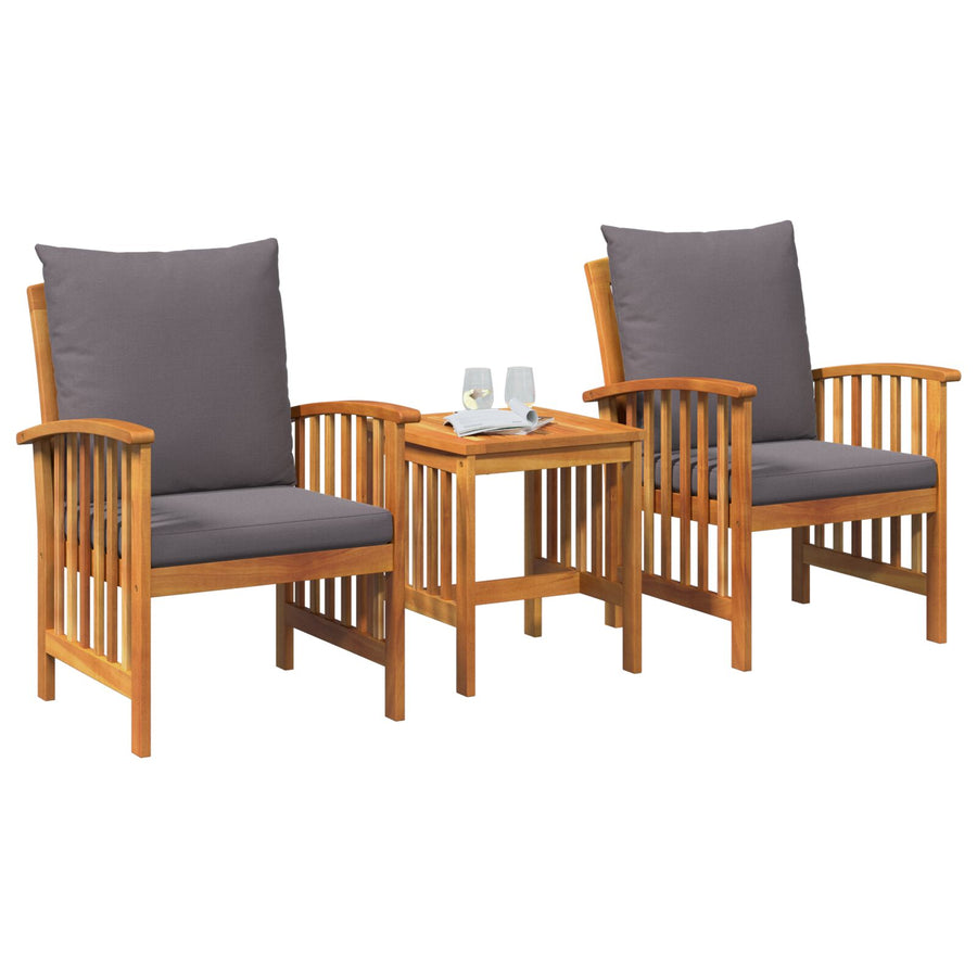 3-Delige Tuin Lounge Set Met Kussens Van Massief Acaciahout Grijs Set met 2 fauteuils en een tafel