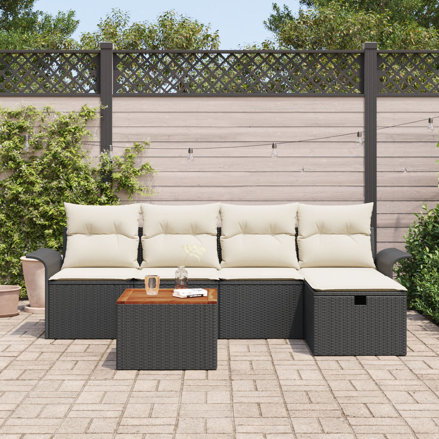 6-Delige Tuin Sofaset Met Kussens Zwart Poly Rattan
