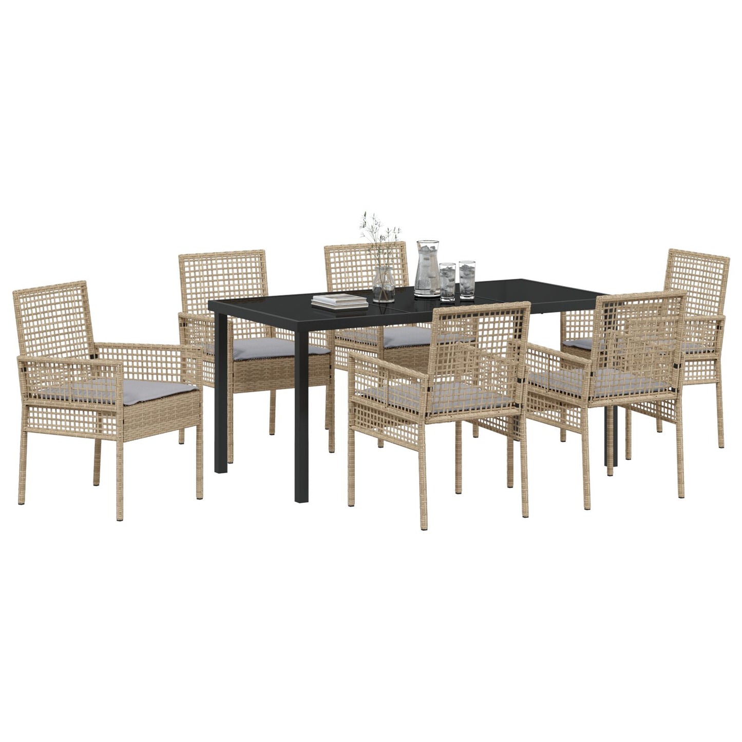 7-Delige Tuindining Set Met Kussens Beige Poly Rattan