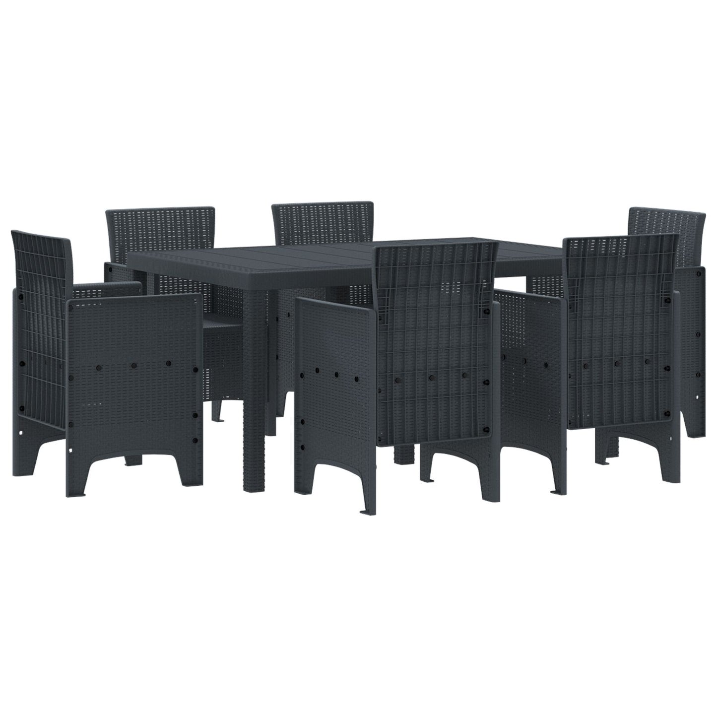 7-Delige Tuin Eettafel Set Antraciet Poly Rattan