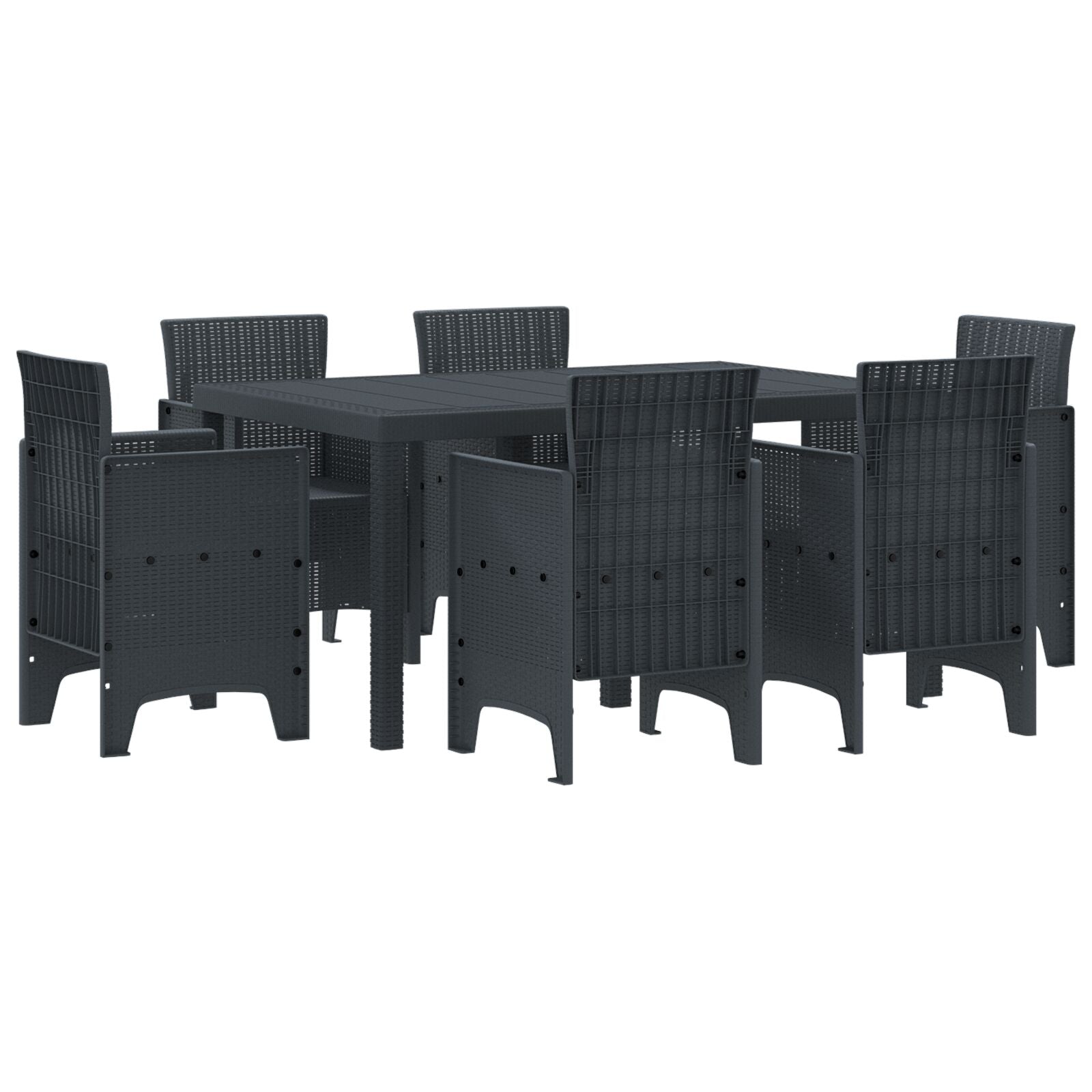 7-Delige Tuin Eettafel Set Antraciet Poly Rattan