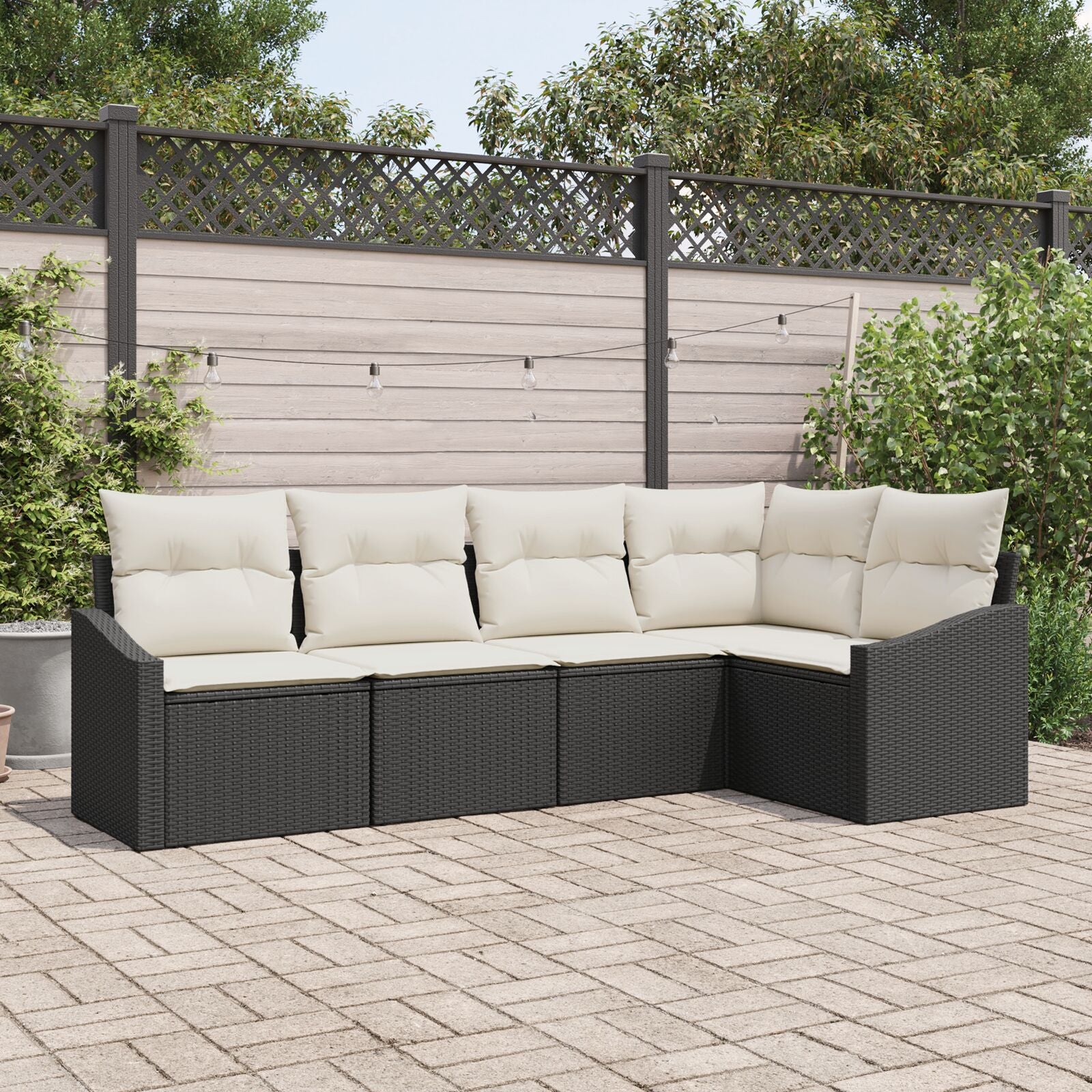 5-Delige Tuin Sofa Set Met Kussens Poly Riet Zwart en crème zonder tafel