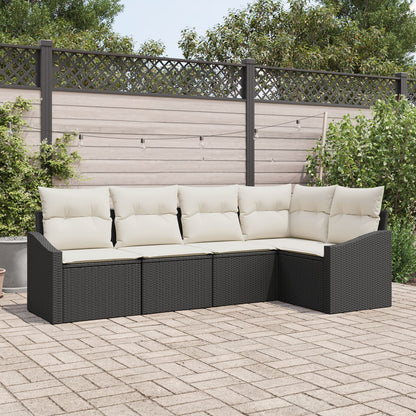 5-Delige Tuin Sofa Set Met Kussens Poly Riet Zwart en crème zonder tafel