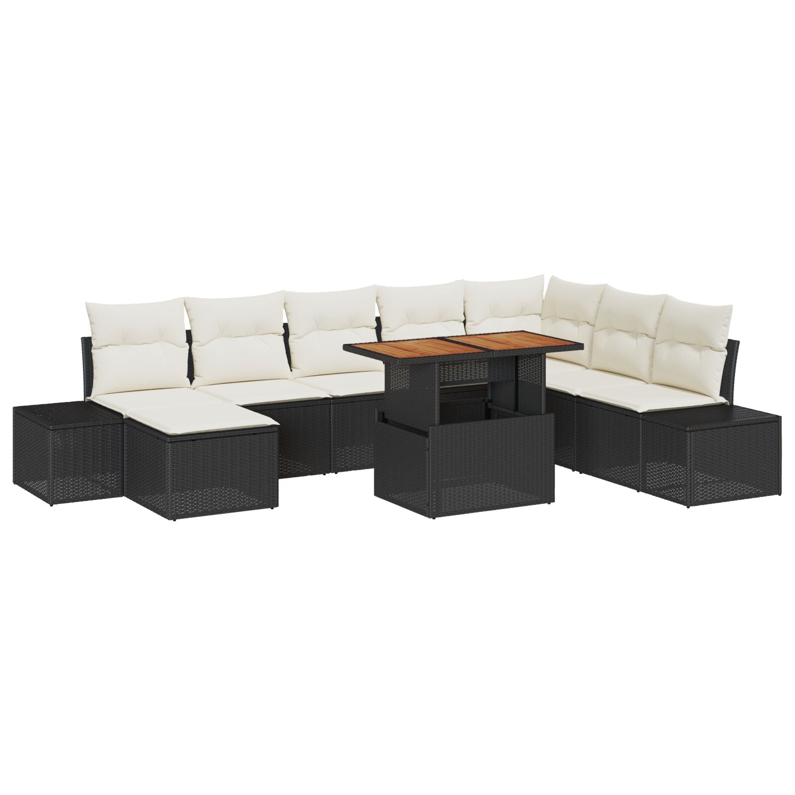 Tuinbank Set Set Van 9 Zwart Rattan Tuin Hoekbank Rechthoekig