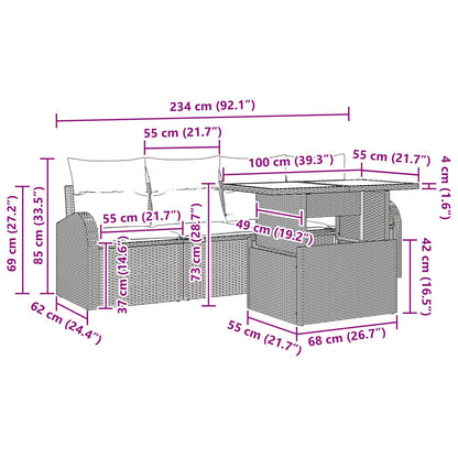5-Delige Tuin Sofa Set Met Kussens Zwart Poly Rattan